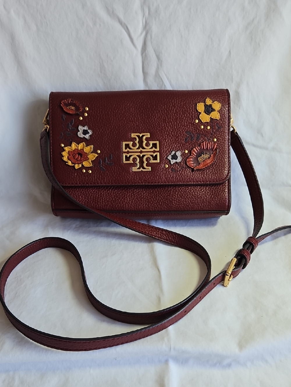 Tory Burch Burgundy Floral Crossbody Bag